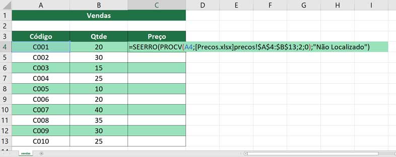 Combinando a função SEERRO com o PROCV para omitir eventuais erros