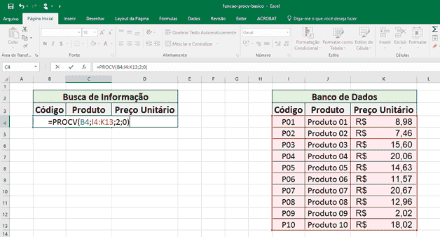 Função Procv: retorno o nome do produto