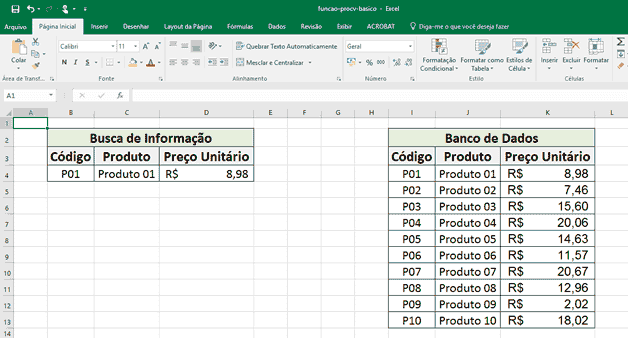 Função Procv: Exibindo o Preço Unitário