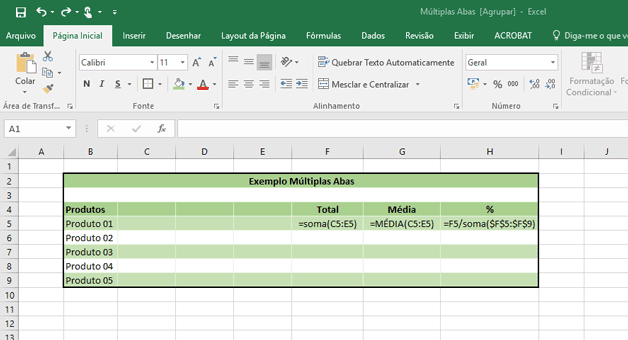 Digitando fórmulas na planilha