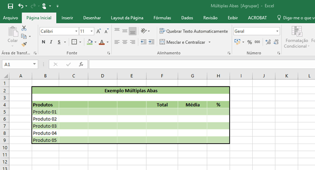 Planilha com as informações digitadas