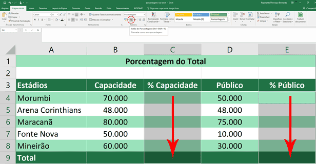 Porcentagem do Total - Formatação