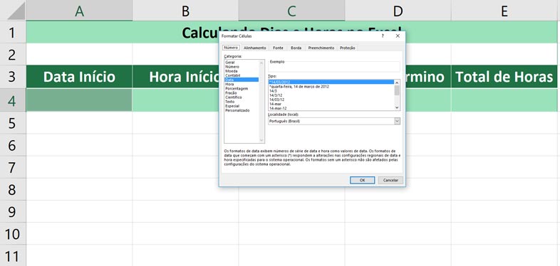 Calculando dias e horas no Excel - Formatando as datas