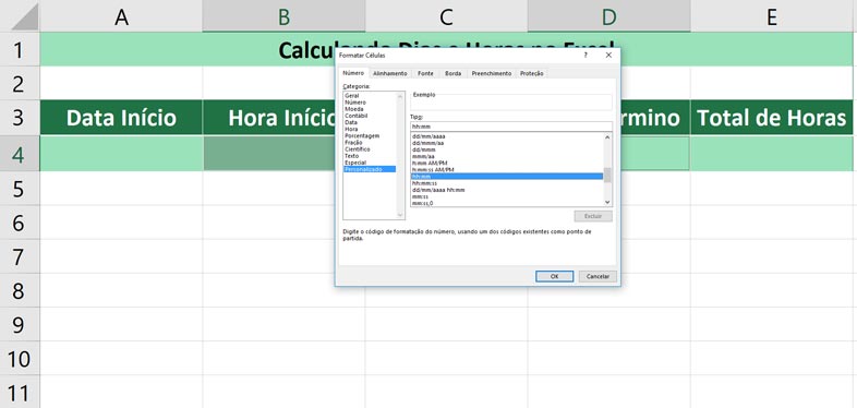 Calculando dias e horas no Excel - Formatando as horas