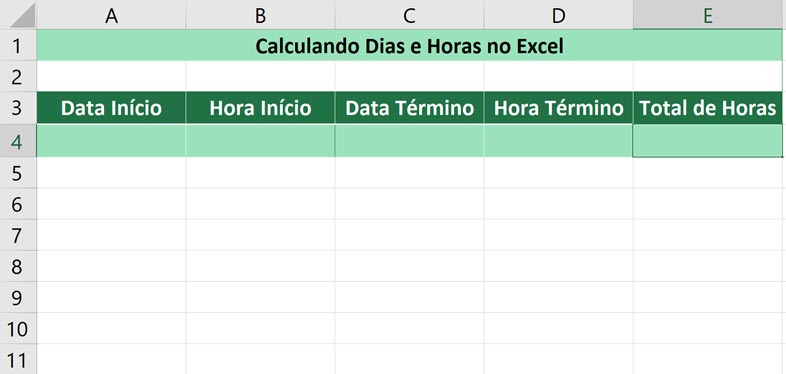 Calculando dias e horas no Excel -Selecionando a hora