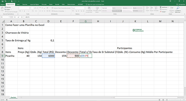 Mais uma fórmula: Calculando o Total c/ Desconto