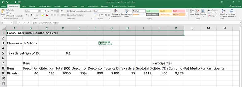 Selecionando o título da planilha