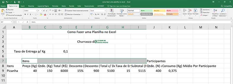 Selecionando mais células para mesclar