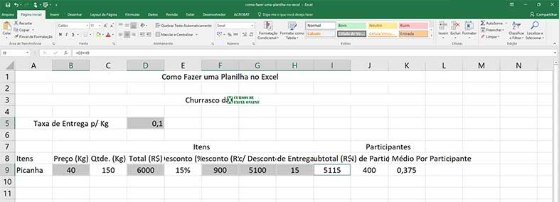 Selecionando bloco de células