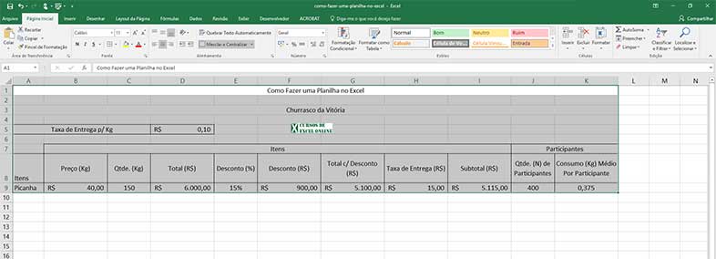 Selecionando a planilha para inserirmos bordas externas