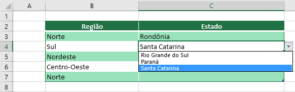 Testando a lista suspensa com os critérios condicionais | Alterando a região