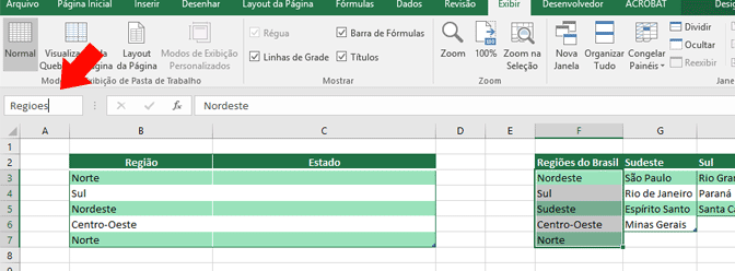 Validação de Dados: Dando um nome para o intervalo de células selecionado