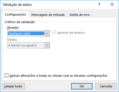 Validação de Dados: Tela Inicial