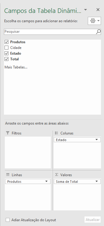 Alterando o layout de visualização da Tabela Dinâmica