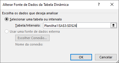 Alterar Fonte de Dados da Tabela Dinâmica