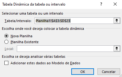 Configuração Inicial da Tabela Dinâmica