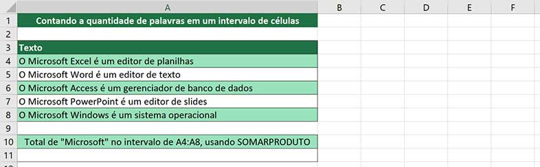 Contando a quantidade de uma palavra específica em um intervalo de células