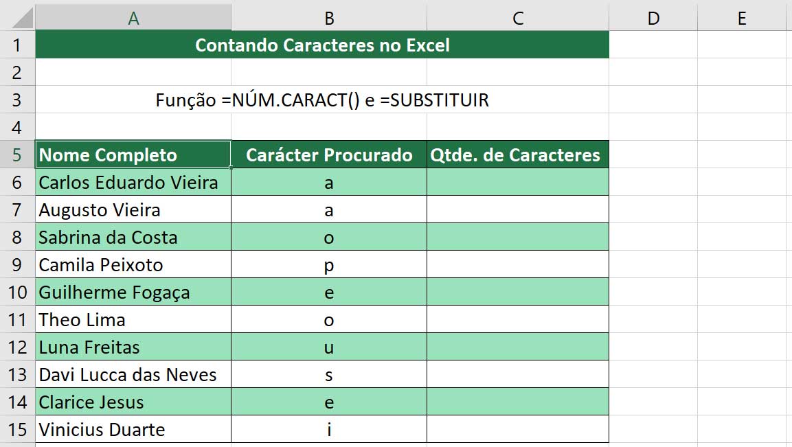 Contando Caracteres Específicos no Excel