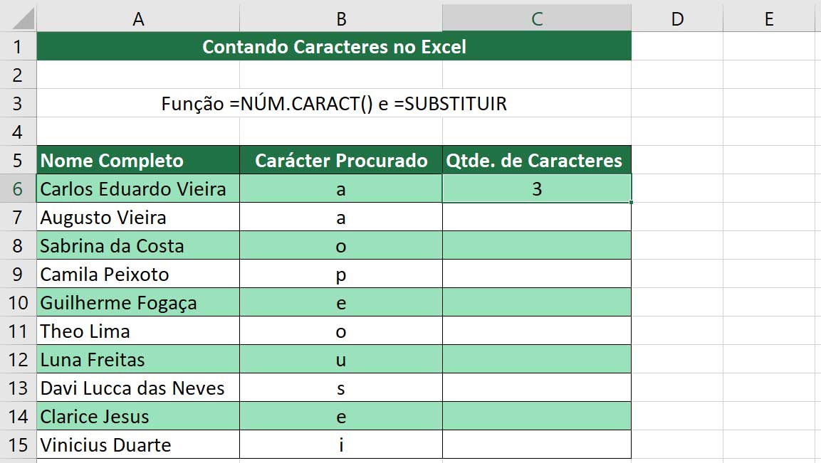 Contando Caracteres Específicos no Excel - Correção com a Função Minúscula - Resultado