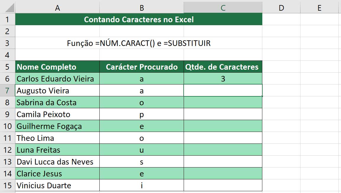 Contando Caracteres Específicos no Excel - Resultado