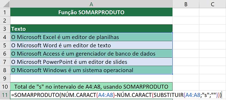 Contando a quantidade de vezes que um carácter aparece em um intervalo de células