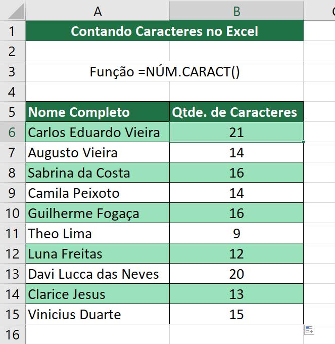 Função NÚM.CARACT - Conclusão